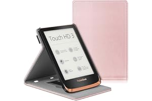 FINTIE Funda Vertical para Pocketbook Touch HD 3/Touch Lux 4/Basic Lux 2/Color (2020) e-Book Reader - Carcasa de Múltiples Ángulos y Correa de Mano Función de Auto-Reposo/Activación, Oro Rosa