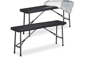 Relaxdays Set 2 Bancos Plegables Jardín, Asiento Terraza y Patio, Plástico, Banquillo Camping 42 x 100 x 25 cm, Negro