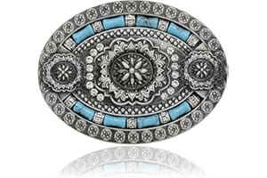 Yjfeshion Oval Long Horn Bull Skull Belt Buckle Native American Vintage Turquoise Wooden Beads Western Cowboy Buckles for Men Gift