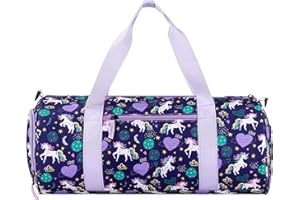 Choco Mocha Kids Duffle Bag for Girls Weekender Overnight Bag Lightweight Sports Gym Bag with Shoes Compartment, Unicorn Purple