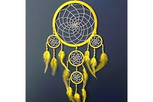 DREAMCATCHERWORLD.CO.UK Smart Hippo Large Yellow Dream Catcher with silver beads and coloured jewels