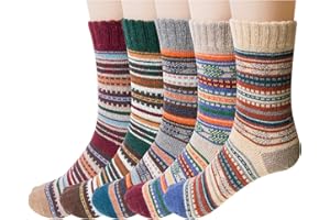 Justay Pucott 5 par damskich skarpet zimowych, oddychające miękkie skarpetki, wełniane grube skarpety kolorowe skarpety prezenty świąteczne dla kobiet, 37-42 EU