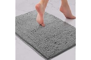 LuxUrux Bath Mat - AS-SEEN-ON-TV - Extra-Soft Plush Bath Shower Bathroom Rug, 1'' Chenille Microfiber Material, Super Absorbent Shaggy Bath Rug (Light Grey, 42 x 60 cm)