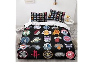 GOOSMI NBA 30 Team Logo Copripiumino Con Cerniera Set Di Biancheria Da Letto 3 Pezzi NBA Team Logo Copripiumino in Microfibra in 3D Stampa Con Copripiumino E Federe Per Ragazzi E Ragazze Double（200x200cm）