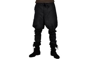 Elbenwald Średniowieczne spodnie męskie sznurowanie pod nogawkami duże kieszenie boczne listwa guzikowa u sznurek zapięcie czarne