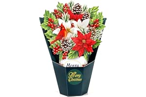 CUT POPUP.COM CUTPOPUP Poinsettia Bouquet Merry Christmas Cards 2025, Pop Up Christmas Cards w Envelope, 3D Xmas Card, Holiday Card Gifts for Her Him Wife Husband Family Son Mum Dad (Poinsettia MD) US8-77.MDUK