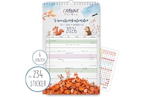 CALLUNA PRODUKTE MIT HERZ CALLUNA® Family Calendar 2026 - 12 Colourful Months - 6 Columns for the Family - Includes Holidays & Holidays for Germany & Austria - Includes 234 Stickers for Rubbish Appointments
