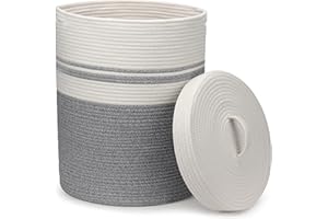 Goodheim Faltbarer Wäschekorb mit Deckel, Wäschesammler - Wäschekörbe, Körbe geflochten, groß & XXL, weiß, Baumwollkorb -Aufbewahrungskorb groß (Grau,37 x 52cm)