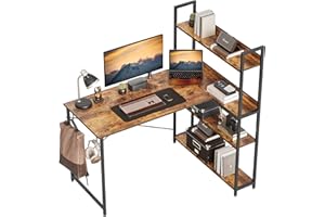 CubiCubi Computer Desk with Storage Shelves 120x84 cm, Small L Shaped Desk Home Office Coner Desk, Office Writing Desk, Brown