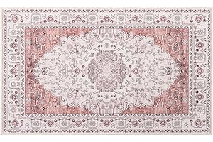 Carvapet Alfombras de Pasillo 150x210cm Alfombra Corredor Antideslizante Largo Alfombras de área Lavable Medallón Flor Alfombra para el Salón Dormitorio(Rosa)