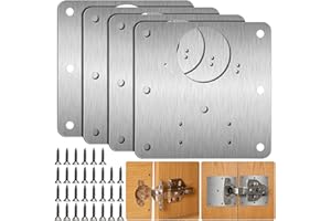 YAOSHENGUP 4 Pcs Hinge Repair Plate, Kitchen Cupboard Cabinets Door Hinge Repair Plate, Stainless Steel Hinges Repair Plates Brackets with Holes, Flat Fixing Joining Mending Plates Brackets with 32 Pcs Screws