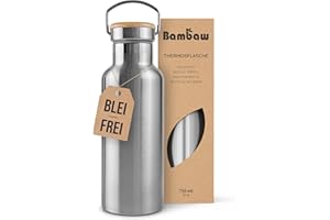 Bambaw Edelstahl Trinkflasche 750 ml | Isolierte Thermosflasche für Sport, Büro, Schule, Outdoor | Auslaufsicher & ohne Plastik | Langlebige Wasserflasche für heiße & kalte Getränke | Metall Flasche