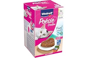 Vitakraft Poésie Création, Finest Selection, mokra karma dla kotów, z łososiem i szpinakiem, przekąski w galaretce, dla dorosłych kotów, bez dodatku cukru i zbóż (6 x 85 g)