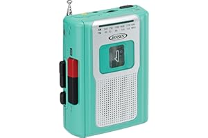 Jensen CR-100 Retro Portatile Radio AM/FM Lettore Cassette Personale Compatto Design Leggero Stereo AM/FM Radio Cassette Player/Registratore e altoparlante integrato (verde acqua edizione limitata)