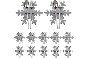 ONESHLEE 12 Pezzi Portaposate Natalizio, Porta Posate Natale, Decorazioni Natalizie Per La Tavola, Addobbi Natalizi Per La Casa Tavolo, Borsa Feltro Per Coltello Forchette Cucchiaio (Fiocco Di Neve, Grigio)
