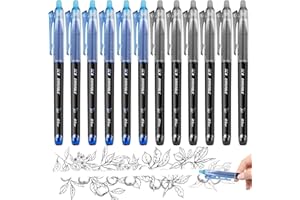 GELANTY Erasable Pens, 12PCS Rub Out Pens with Rubbers on the End, 0.5mm Erasable Gel Black and Blue Pens for Writing Journaling Drawing Artwork Home Office School Stationary Supplies