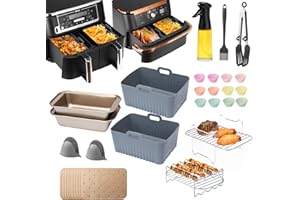 ENSINE Air Fryer Accessories,Upgraded Silicone Air Fryer Liners for Ninja AF400UK AF500UK AF451UK, Including Oil Spray Bottle, air Fryer Rack, Skewer Rack,100pcs Liners, loaf tin, Cupcake Mold, etc