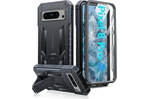 FNTCASE Etui do Google Pixel 8-Pro: odporne na wstrząsy etui na telefon klasy wojskowej z wbudowaną podpórką | Odporna na upadki hybrydowa matowa teksturowana powłoka ochronna - czarna 16,7 cala