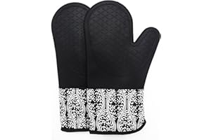 DETA KITCHEN Heat Resistant Silicone Oven Gloves With Quilted Cotton Lining (Black)
