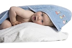 ‎ZOLLNER ZOLLNER Baby Kapuzenbadetuch, Kapuzenhandtuch, 100x100 cm, Baumwolle, blau