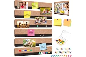 AnyDesign 2 in 1 Bulletin Board Strips 6Pcs Self-Adhesive Felt Pin Cork Board Bar Stripe Pin Slats with Magnetic Stripe 35Pcs Push Pins 10Pcs Magnet Memo Notice Board for Office Classroom Wall Decor