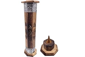 SNADI Porta incenso (incensiere) Torre in legno intagliato a mano in India - Design esclusivo e unico 30 x 8 x 8 cm - Peso 280 g. Portaincenso legno