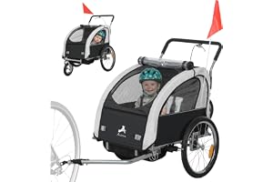 HOMCOM 2 Seat Bike Trailer for Kids, Baby Bike Stroller with 5 Point Harness, Child Bicycle Trailer with Safety Flag, Reflect