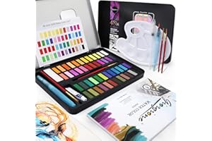 Exqline Watercolor Paint Set, 48 colors Watercolor Set Good Gift with 8 Watercolor Paper, 2 Water Tank Brushes, 2 Hook Pen, 2 Wipe Sponges, 1 White Pigment, 1 Mixing Palette, 1 Color Card, 1 Gift Bag