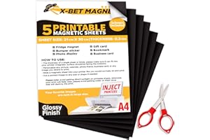 X-BET MAGNET A4 Hojas magnético Papel Fotográfico Brillo - Hoja de Impresión - Imprimibles Hojas Imán - Papel Magnético Imprimible - Impresión de Inyección de Tinta Magnética de Papel Fotográfico - 5 UDS