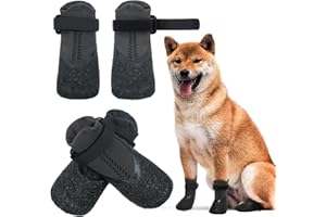 MHaustlie Calcetines Antideslizantes para Perros,Protectores de Patas para Perros con Correas de Sujeción Ajustables y Extraíbles,Calcetines Protectores para Perros para Interior y Exterior(M,Negro)