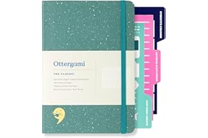 Ottergami Bullet dot journal prickigt anteckningsblock A5 + bonus organiserings stenciler | ultratjockt 150gsm rutnät papper | The Classic