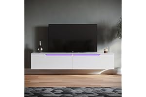 SONNI Mobili Soggiorno bianco lucido, Mobile TV Moderno a Parete o a Pavimento con Illuminazione a led Mobile TV (160x35x30cm) per Soggiorno o Salotto