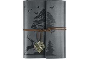 OMEYA Leder Notizbuch Tagebuch, Nachfüllbar Vintage Liniert Reisetagebuch Personalisiert, Ringbuch Tagebuch Für Erwachsene A5 16.5 cm x 23.4cm (Grau)