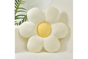 FSRONGXI Daisy Flower Pillow, Decorative White Throw Pillows, Cute Floor Cushions, Aesthetic Preppy Room Decor Cushion for Bed, Sofa, Chair 38cm (White & yellow)