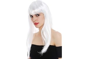 WIG ME UP- 32582-P68 Peluca Carnaval Mujeres Pelo Largo Liso Flequillo Blanco Hada la Reina de Las Nieves