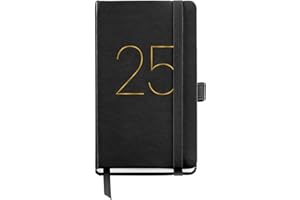 Miquelrius - Agenda 2025, Tamaño 90 x 140 mm, Agenda semana vista, Cubierta flexible símil piel cosida, Cierre goma, Bolsillo interior, Papel 80 g/m², Español, Inglés y Portugués, Negro