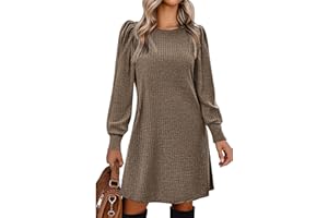 Zeagoo Abito a Maniche Lunghe con Maniche a Palloncino e Collo Tondo Mini Dress Leggero per Autunno e Inverno