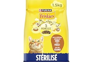 FRISKIES | Chat | Aliment Complet pour Chats Adultes stérilisés | A la Dinde, au Poulet et aux Légumes | Croquettes complètes | Sac | 1,5 KG