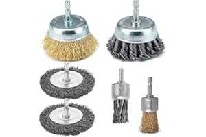 GXWCYI 6 Piezas Cepillo de Alambre para Taladro, 6 mm Cepillo Metalico, Ruedas de Alambre de Acero Revestimiento de Cobre, Mini Limpieza Cepillos Metálicos, para Desbaste, Eliminación de óxido