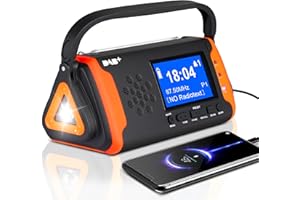 RYCHI Dab Wind Up Radio, 4000mAh Emergency Radio with SOS Alarm, Solar Powered Radio, Hand Crank Radio with USB Charging, Portable Dab Radio with Flashlight, Dual Alarm Clock, LCD Display, Headphone Jack