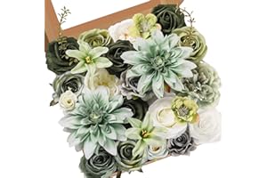 Serwalin Boîte de fleurs artificielles vertes, fleurs en soie avec tiges, fleurs artificielles réalistes pour bouquets de mariage, centres de table, décoration de fête prénatale (vert)