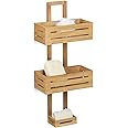 Relaxdays Bamboo Size: 65 x 28 x 15.5 cm Shelf Wooden Rack with 3 Shelves Shower Baskets for Hanging in The Bathroom Rust-Proof Bath Caddy, Natural Brown, 15.5 x 28 x 65 cm