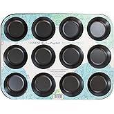 Everyday Baking KB1038 Non-Stick Premium Coated 12 Cup Bunsheet Tray - 31.5cmx24cmx1.2cm , Black