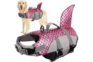 PUMYPOREITY Chaleco Nadar para Perros, Flotador para Perros Chaleco Agua Perros Tiburon Aleta Salvavidas para Perros Salchicha Teckel Chihuahua(Rosa, XXL)