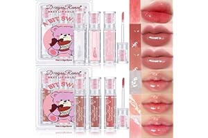 DENESTUP 6 Colors Bear Lip Glaze Jelly Lip Gloss Tinted Set, Shiny Glitter Pearl Moisturizing Lip Glaze Oil Lipstick, Plumping Lip Cute Bear Lip Gloss Makeup for Women Girls