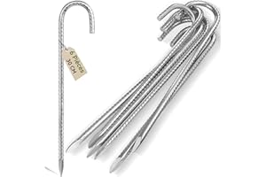 Graxury 6Pcs 30cm Piquets d'ancrage Résistants en Acier Galvanisé Antirouille avec Crochets en J pour Tentes de Trampoline - Convient pour Camp, Jardin, Abri et Balançoires