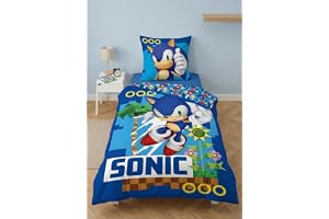 Sonic Pojke Enkelsäng Påslakan 135x200 + Örngott 100% Bomull | Vändbart sängset | Enkelsäng | 100% Bomull Oeko-Tex | Sonic