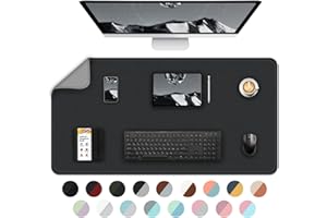 Bleswin tapis de souris multifonctionnel double face, étendu en cuir synthétique imperméable 90 x 40 cm, protecteur de bureau pour bureau à domicile (noir + gris)