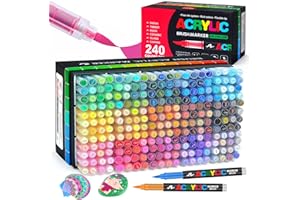 Efimeso 240 Couleurs Feutre Acrylique, Marqueur Peinture Acrylique à Pinceau à Base D'eau, Acrylic Paint Marker pour Roche, Toile, Bois, Pierre, Céramique, Verre, Tissu