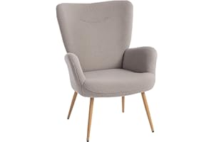 HOMCOM Poltrona Imbottita Moderna da Salotto, Poltrona Camera da Letto in Tessuto Sherpa con Schienale Alto e Braccioli, Poltroncina Relax con Telaio in Acciaio per Soggiorno, Grigio Chiaro